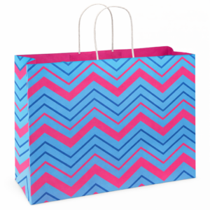Printed Kraft Paper Shopping Bags - 16 x 6 x 12", Vogue, Chevron