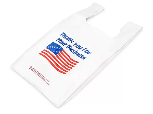 T-Shirt Bags - American Flag, 12 x 7 x 22", .5 Mil