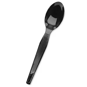 Pactek Plastic Spoons Bulk Pack - Heavyweight, Black