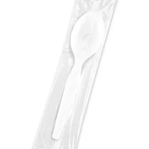 Pactek Individually Wrapped Plastic Spoons Bulk Pack - Standard Weight, White