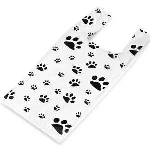 T-Shirt Bags - Paw Print, 7 x 5 x 16", .5 Mil