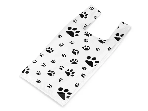 T-Shirt Bags - Paw Print, 7 x 5 x 16", .5 Mil