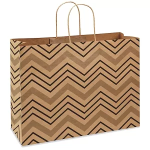 Printed Kraft Paper Shopping Bags - 16 x 6 x 12", Vogue, Chevron