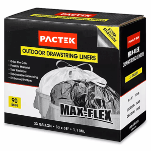 Packtek Max-Flex Outdoors Drawstring Trash Liners - 33 Gallon, WhiteLINEAR LOW DENSITY