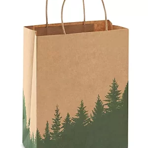 Printed Kraft Paper Shopping Bags - 8 x 4 1⁄2 x 10 1⁄4", Cub, Trees