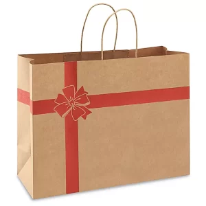Printed Kraft Paper Shopping Bags - 16 x 6 x 12", Vogue, Red Bow