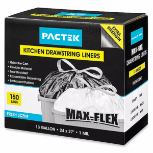 Packtek Max-Flex Fresh Scent Drawstring Trash Liners - 13 Gallon, WhiteLINEAR LOW DENSITY
