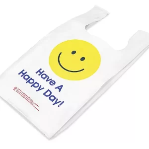 T-Shirt Bags - "Have A Happy Day", 12 x 7 x 22", .5 Mil
