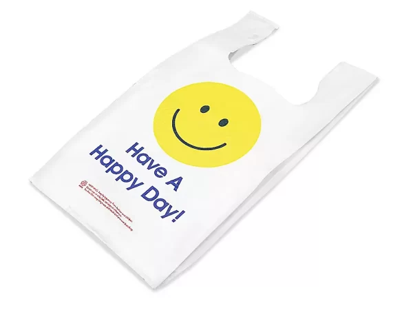 T-Shirt Bags - "Have A Happy Day", 12 x 7 x 22", .5 Mil