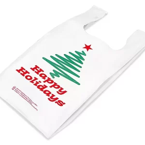 T-Shirt Bags - "Happy Holidays", 12 x 7 x 22", .5 Mil