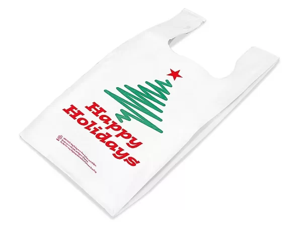 T-Shirt Bags - "Happy Holidays", 12 x 7 x 22", .5 Mil