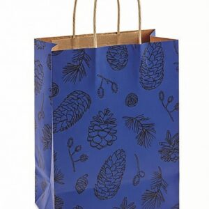 Printed Kraft Paper Shopping Bags - 8 x 4 1⁄2 x 10 1⁄4", Cub, Pine Cones