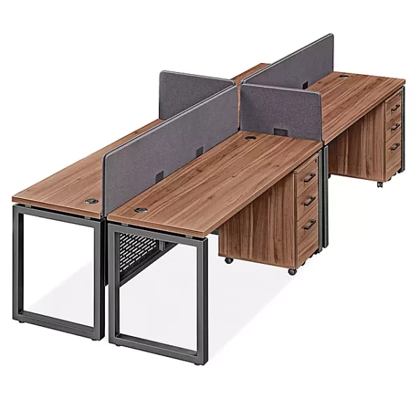 Metro Office Workstation - 4-Person Back-to-Back, 144 x 48", Walnut