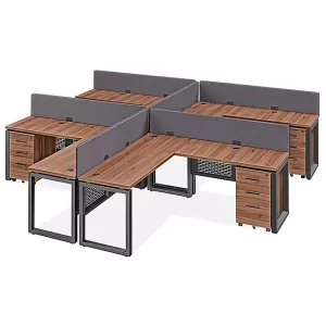Metro Office Workstation - 4-Person L-Desk, 144 x 144", Walnut
