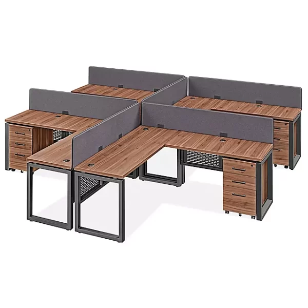 Metro Office Workstation - 4-Person L-Desk, 144 x 144", Walnut