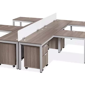 Downtown Office Workstation - 4-Person L-Desk, 120 x 144", Gray