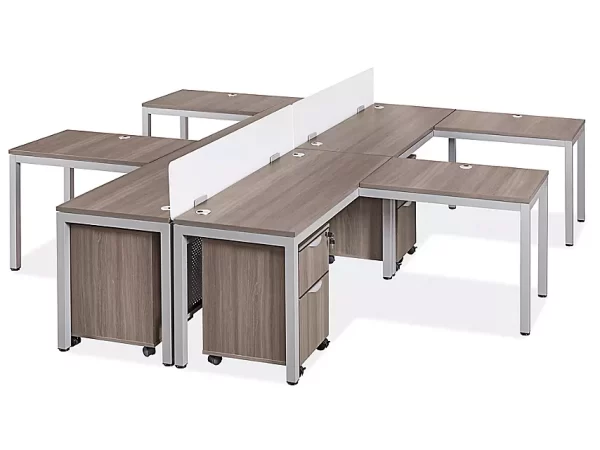 Downtown Office Workstation - 4-Person L-Desk, 120 x 144", Gray