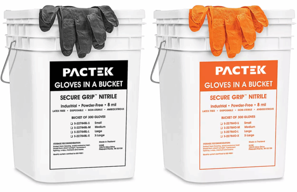 Secure Grip™ Nitrile Gloves in a Bucket