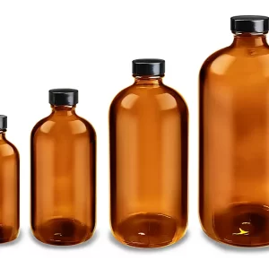 Amber Boston Round Glass Bottles
