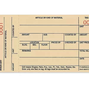 1-Part Stub Style Inventory Tags