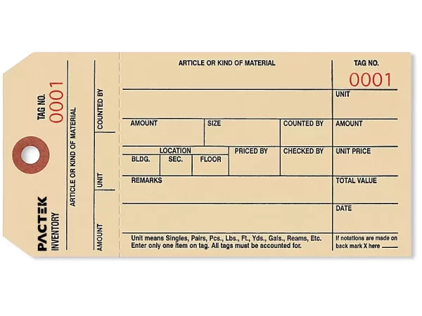 1-Part Stub Style Inventory Tags