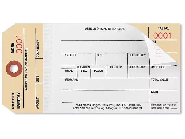 2-Part Stub Style Carbonless Inventory Tags