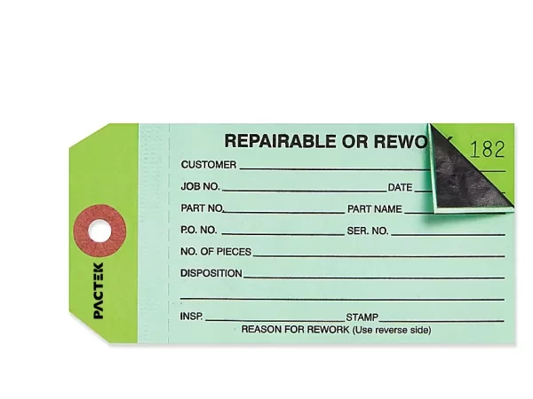 2-Part Inspection Tags - "Repairable/Rework", Plain