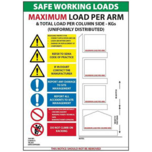 Safe Working Loads Cantilever Racking Sign
