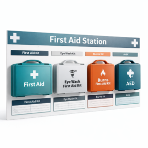 First Aid & Burns & Biohazard & Eye Wash & AED Station